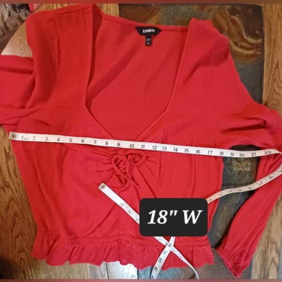 Express Ruched V neck Red Top, L - Picture 10 of 10